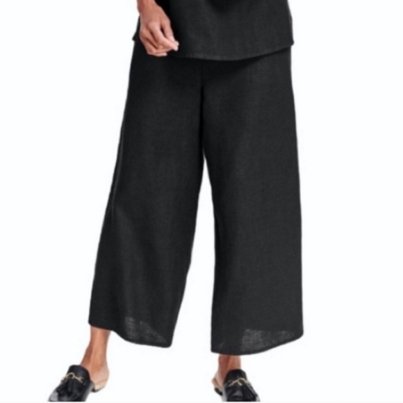 FLAX 100% Linen Light Blue Wide Leg Pants, sz Large High Rise - Picture 1 of 7
